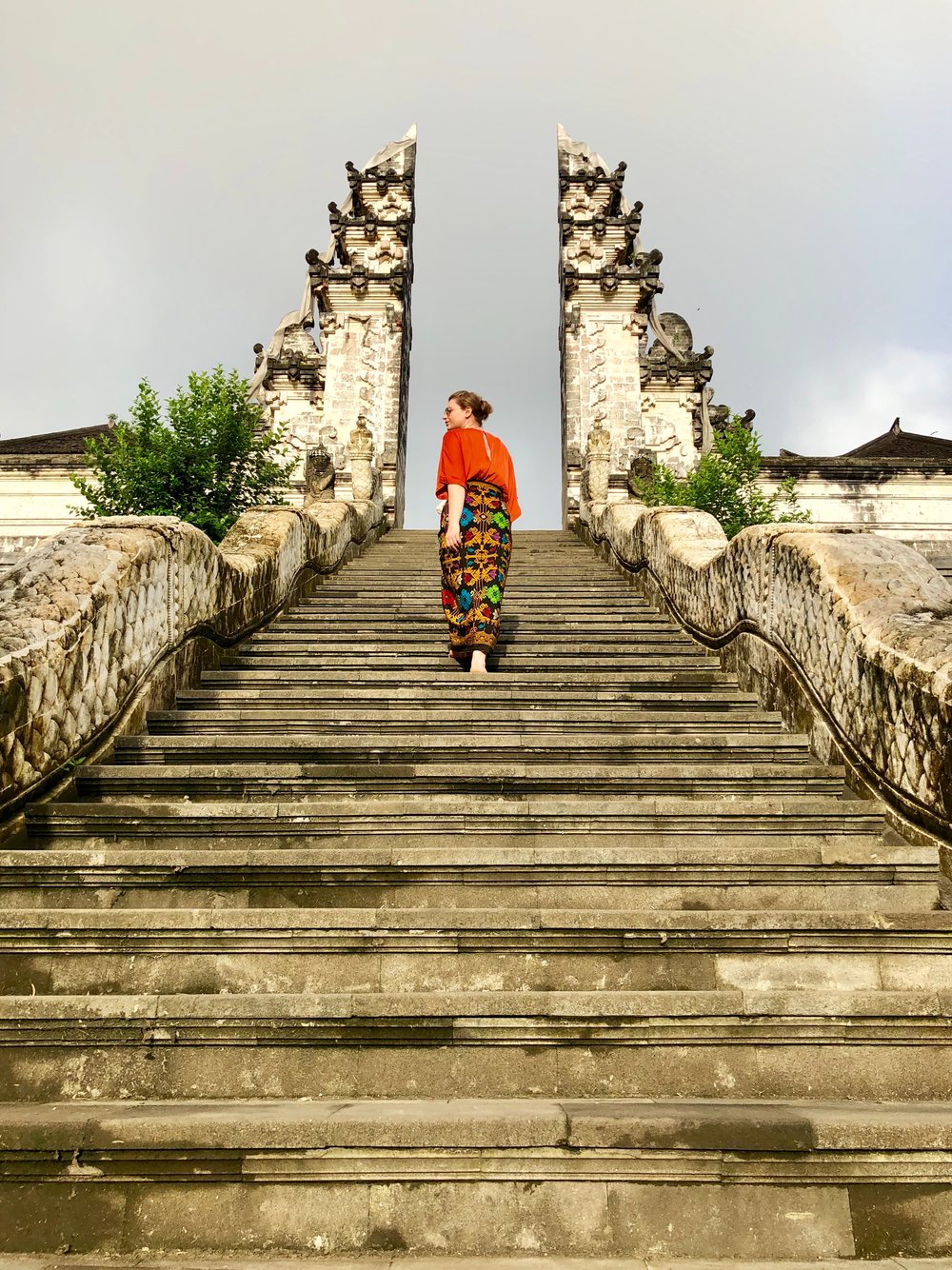 Woman walking in temple