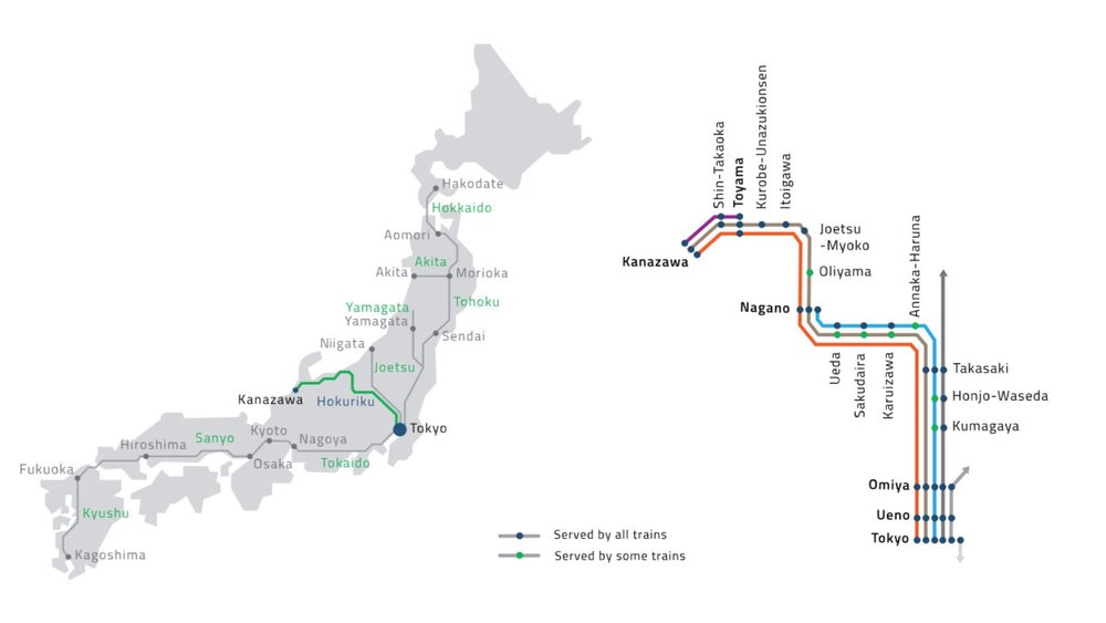 Hokuriku Shinkansen Line. Image credit to JR Pass