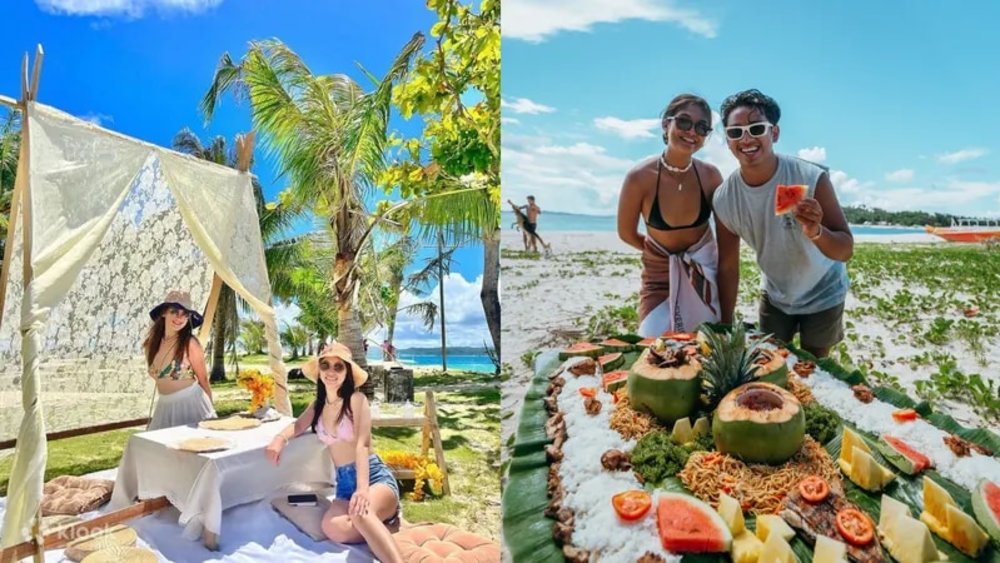 Tourist enjoying the food set-up