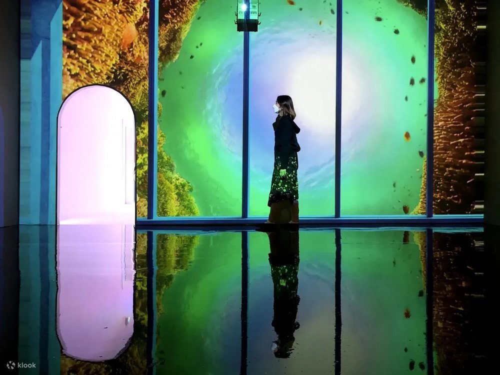 Girl standing in the reflection of the ocean