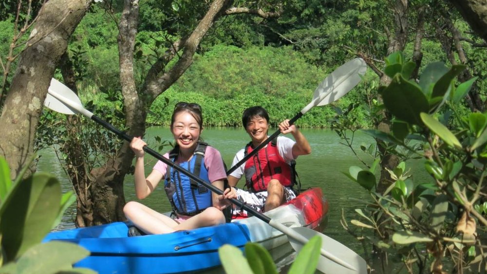 People kayaking in Okinawa