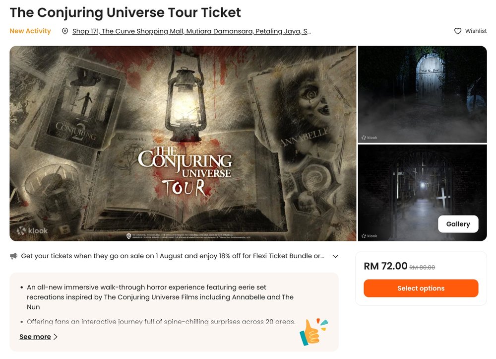 Ticket price for The Conjuring Universe Tour in Malaysia