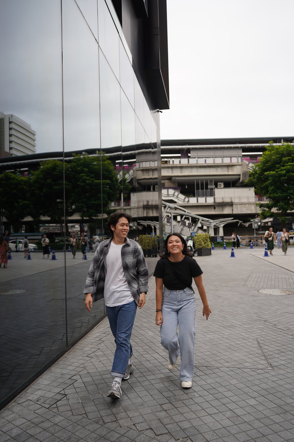 Man and woman happily walking