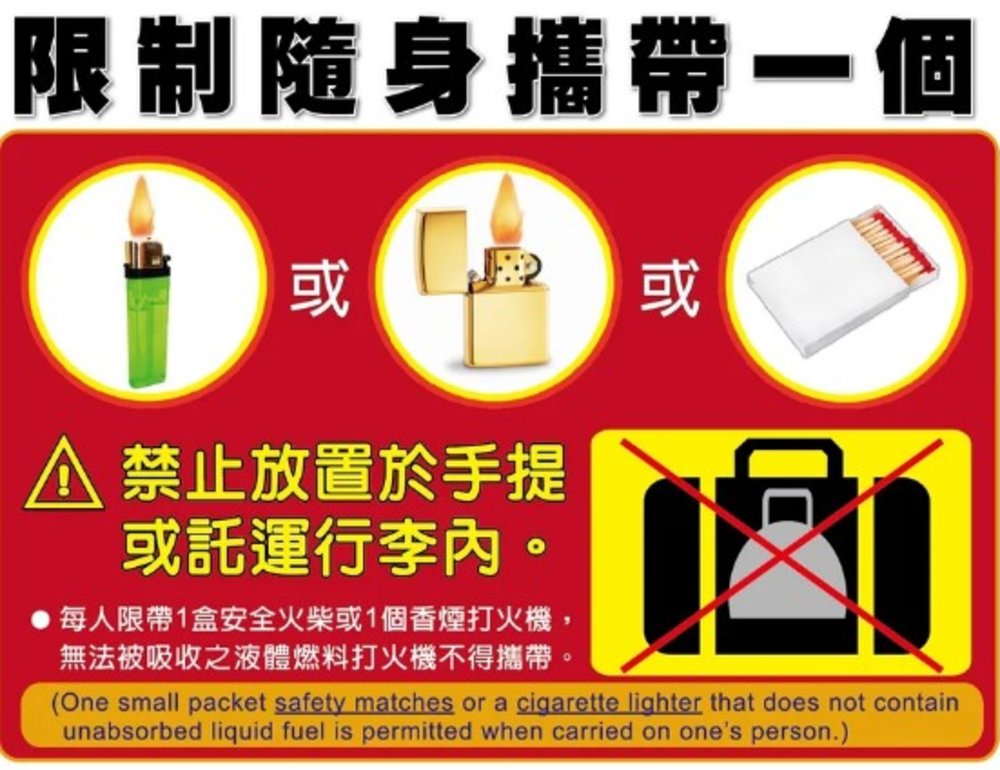 旅客攜帶打火機限制宣導海報