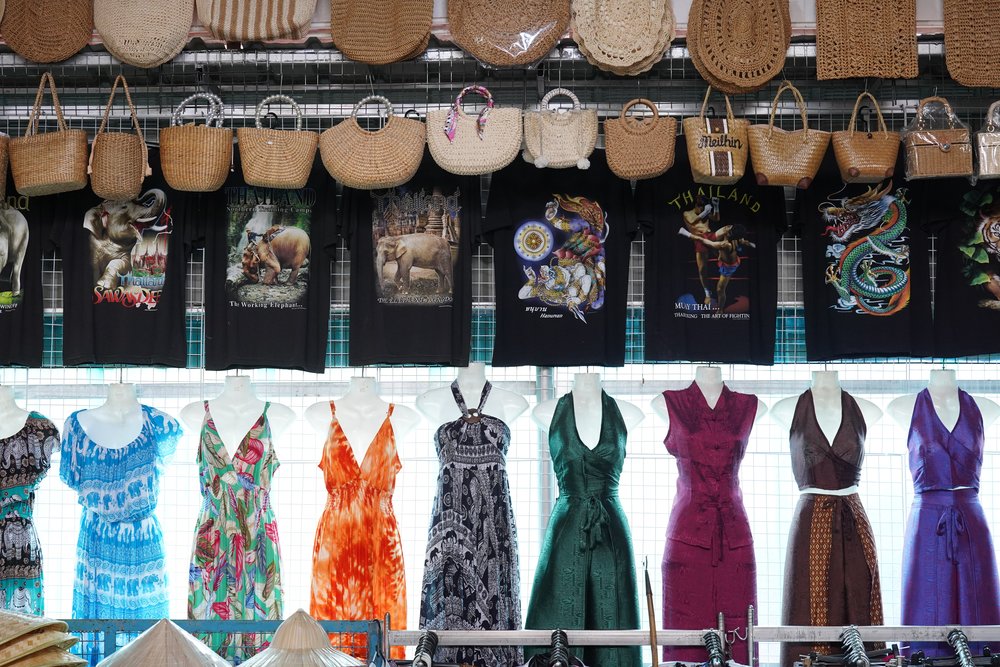 Clothes and bags on display