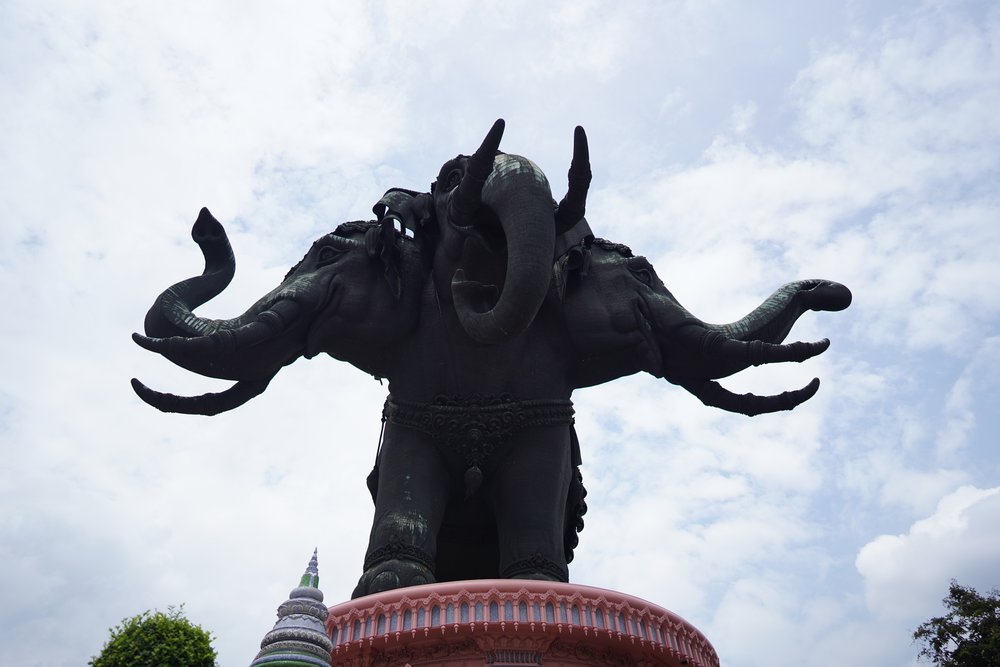 Three-headed elephant statue