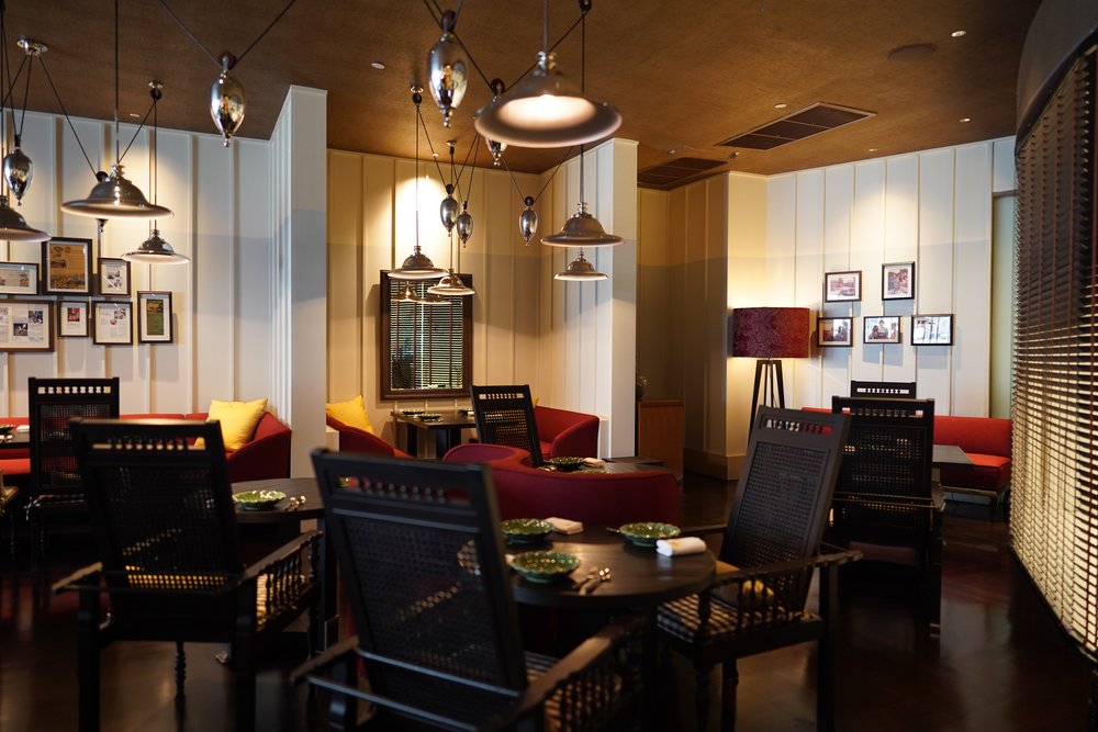 Tables and chairs set up