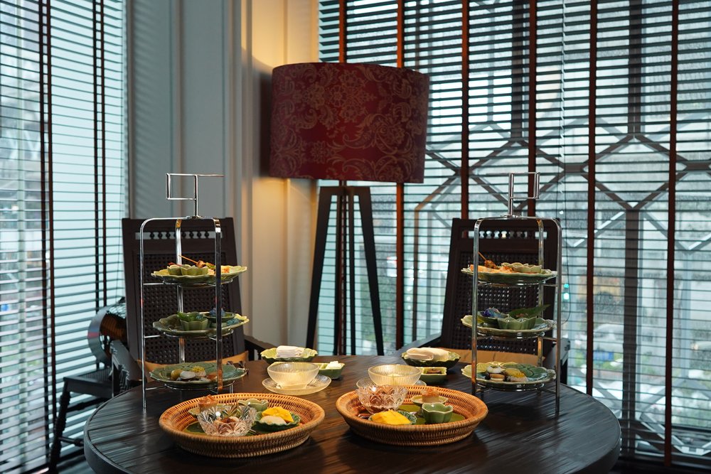 Afternoon tea snacks set up on a table