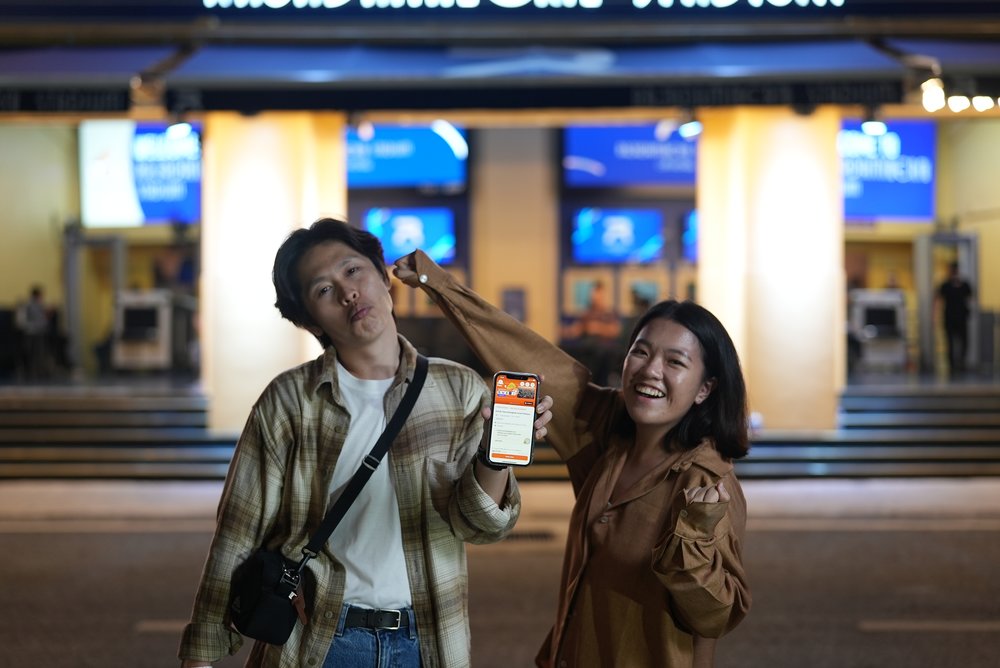 Woman fake punching man