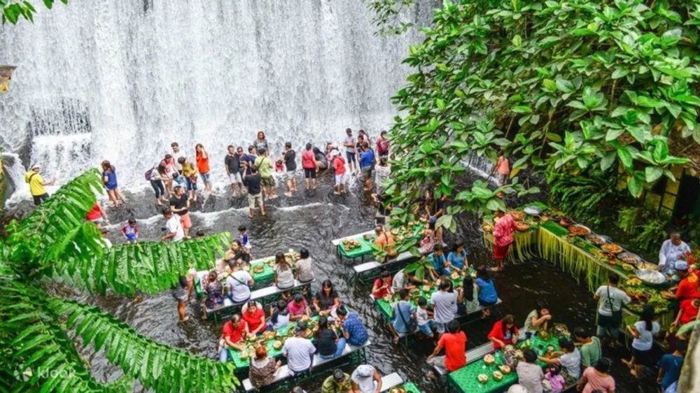 People dining in the river