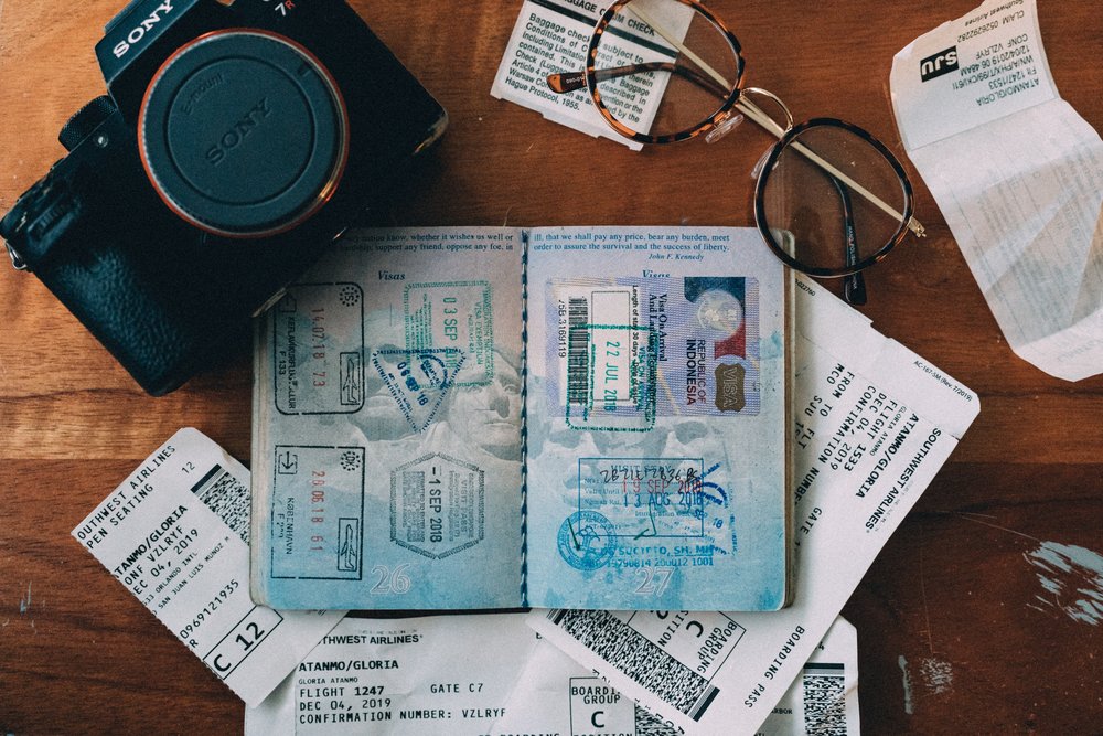 Passport with immigration stamps