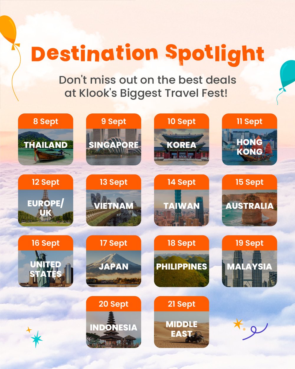 14 days of destinations Klook 9th birthday