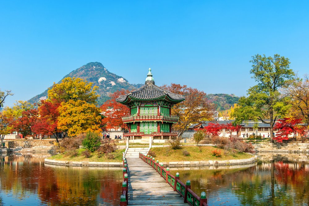 Temple surrounded by colorful trees