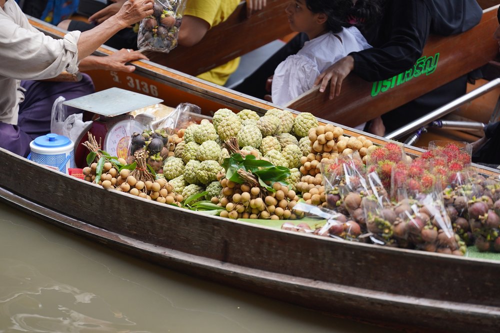 Different kinds of fruits on a boat