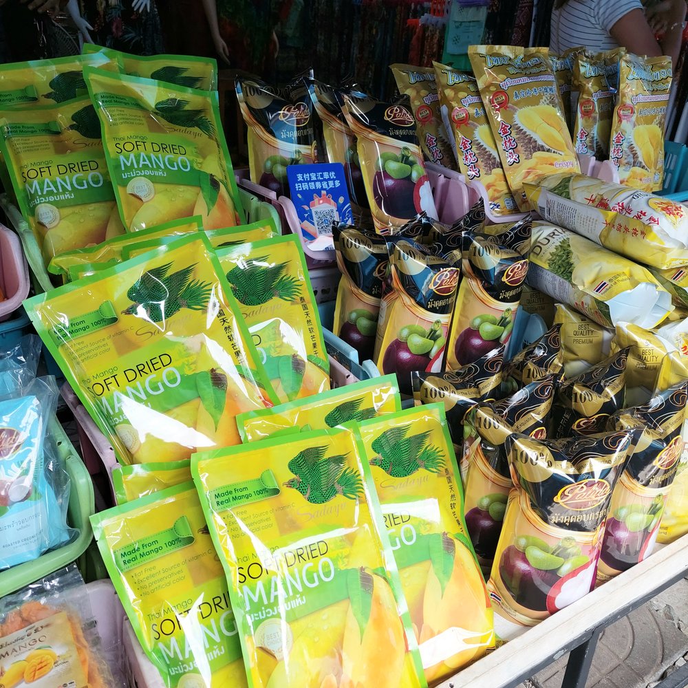 Packed dried fruits on display