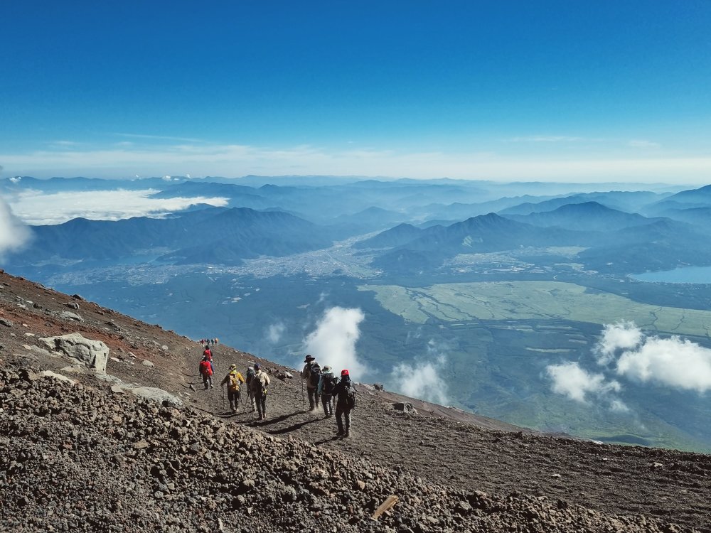 people trekking mt fuji