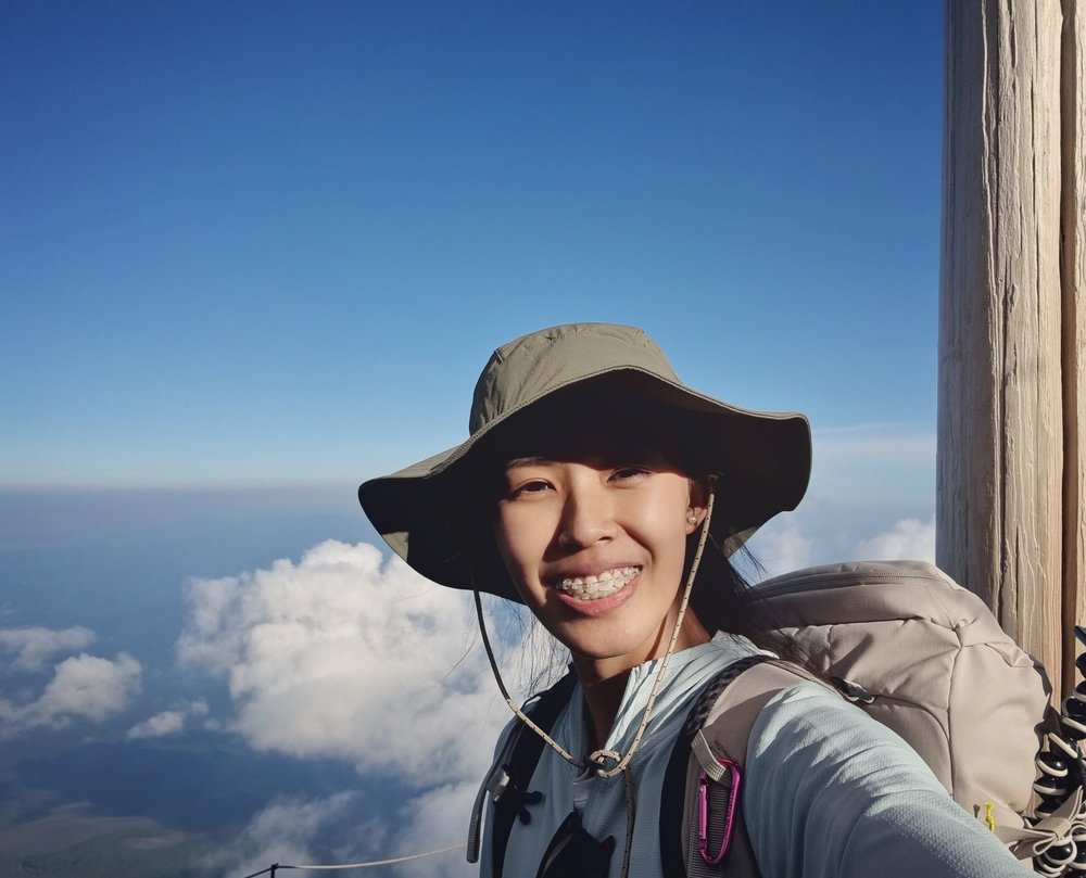 woman posing from mt fuji