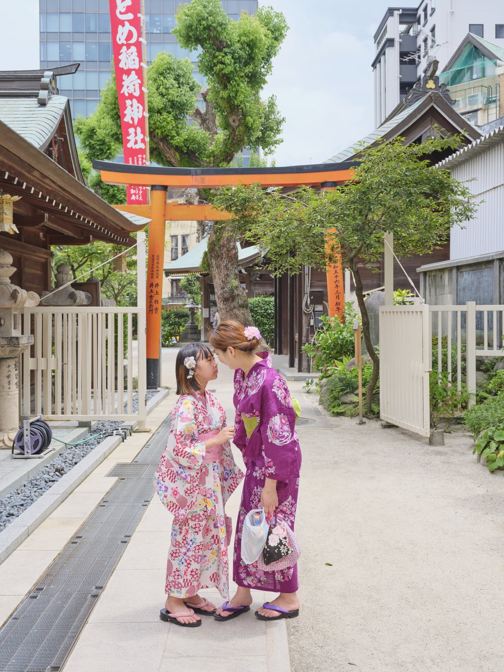 Mother and daughter in a kimono