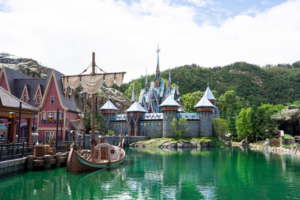 arendelle moat with wooden ship
