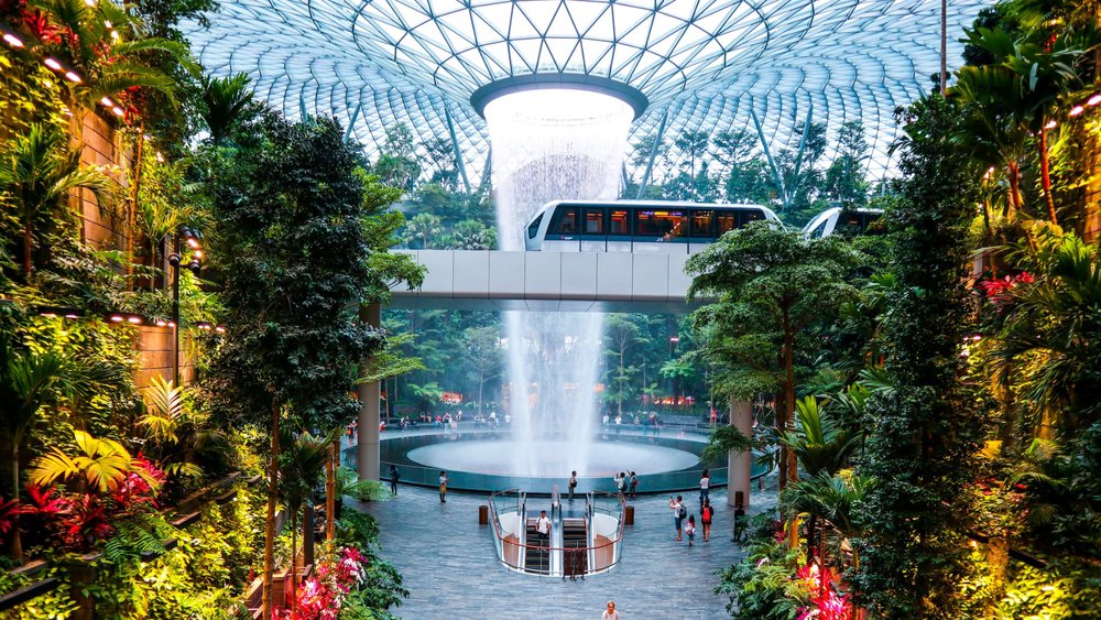 A majestic waterfall that brings the beauty of nature to the heart of Changi Airport Credits: Sreehari Devadas on Unsplash