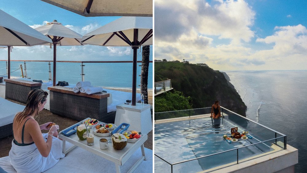 The part of the Edge’s pool that hangs over the cliff has glass floors, providing heart-stopping views of the ocean and cliffs below