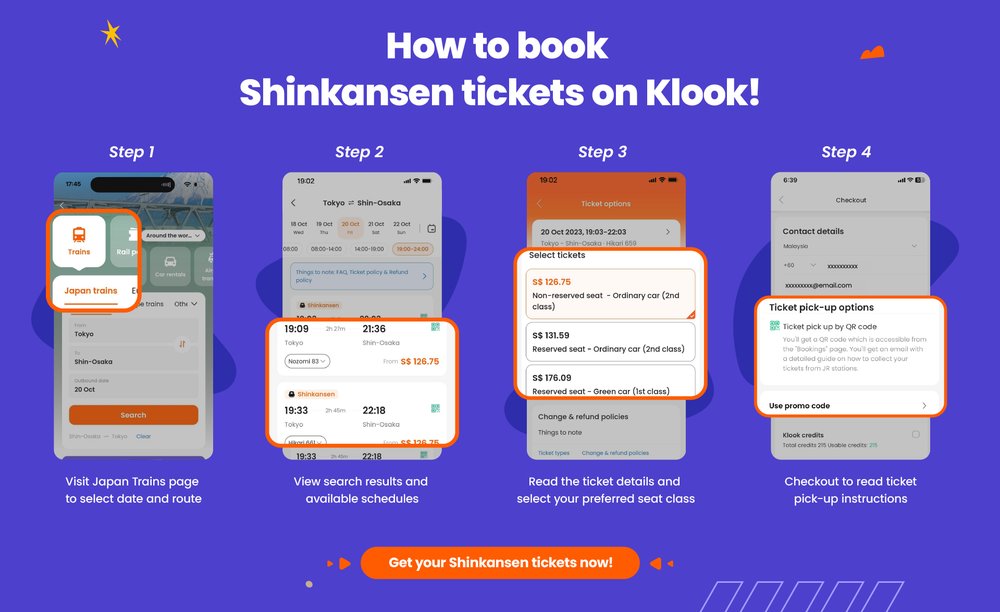 guide on booking shinkansen tickets on the klook app