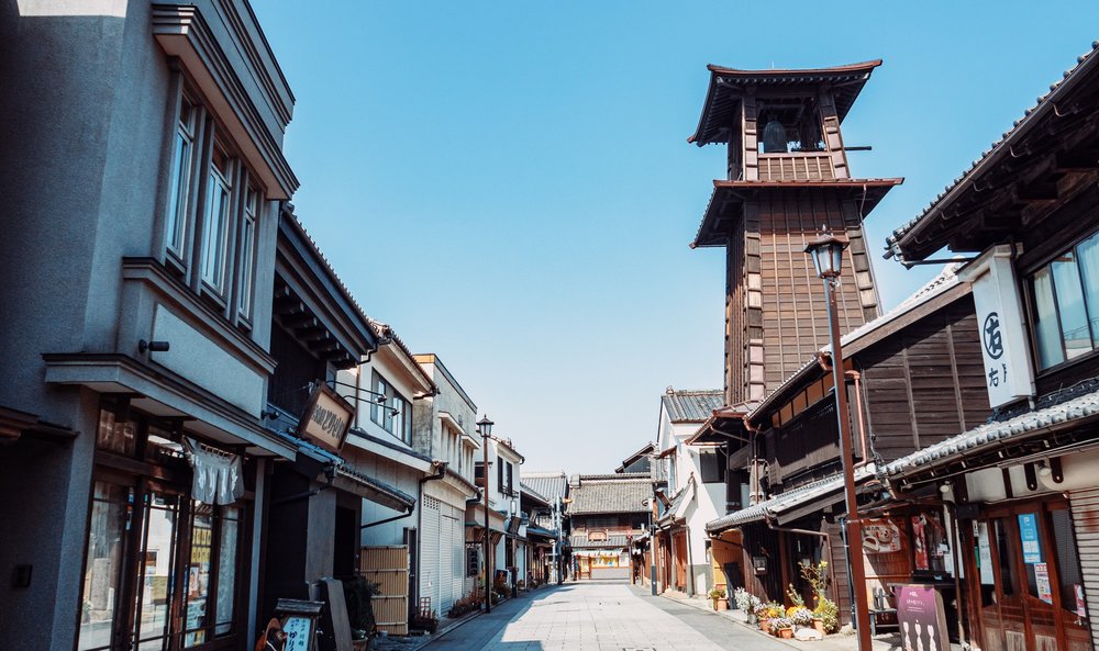 Shops lined up by a street