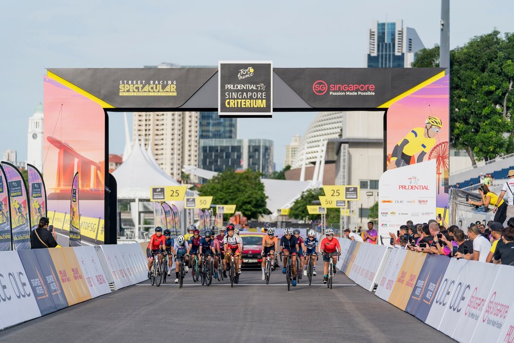 Bikers lined up in starting lane