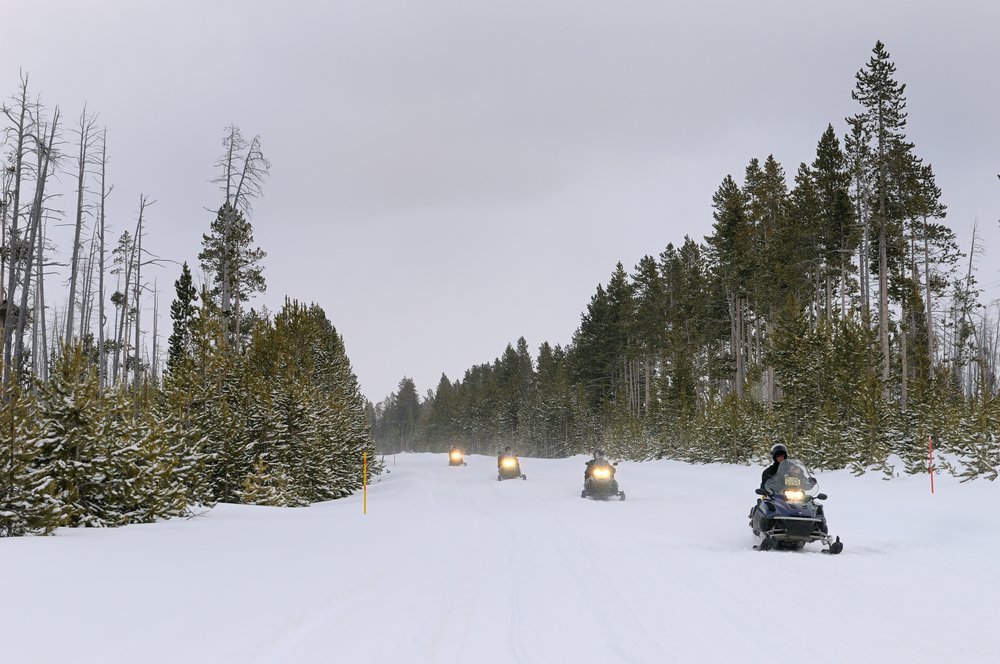Hop on a snowmobile at Yellowstone National Park