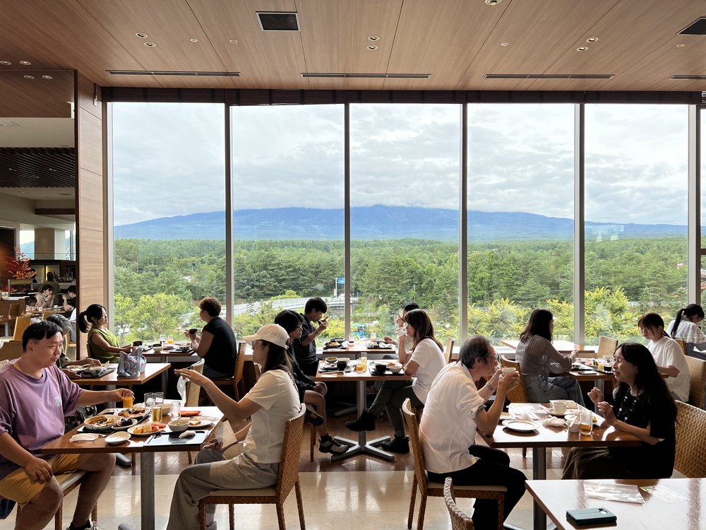 dining hall with view of mt fuji