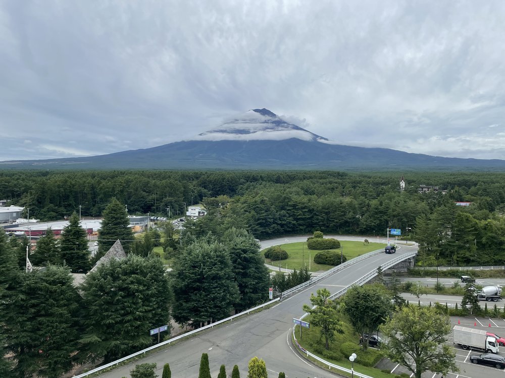 view of mt fuji through a window