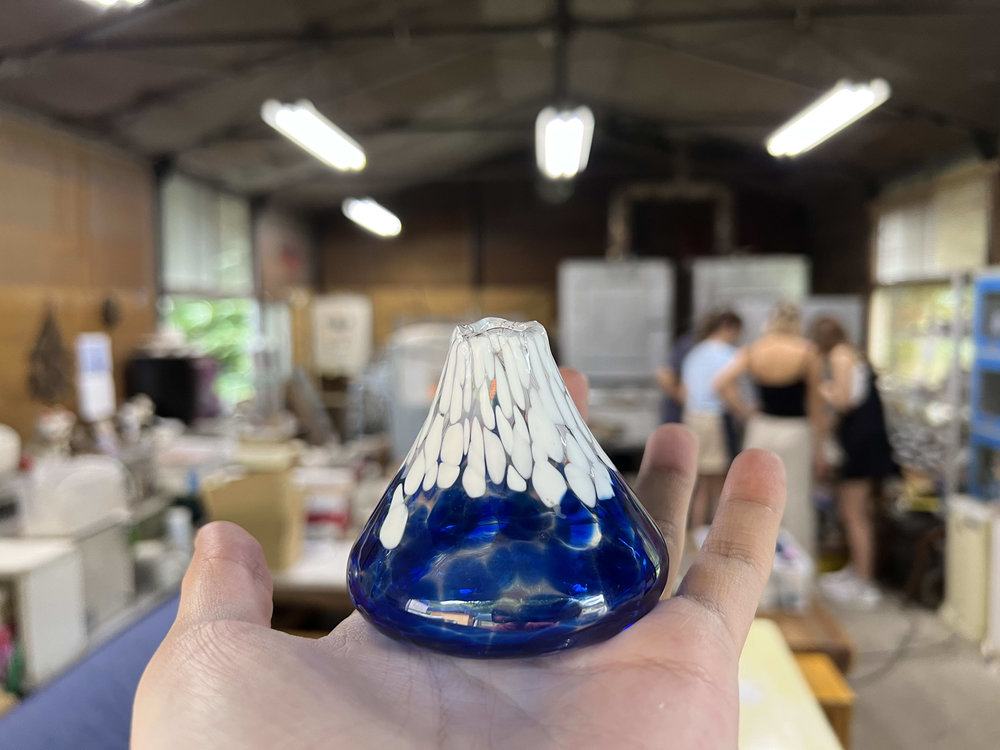 glass ornament designed to look like mt fuji
