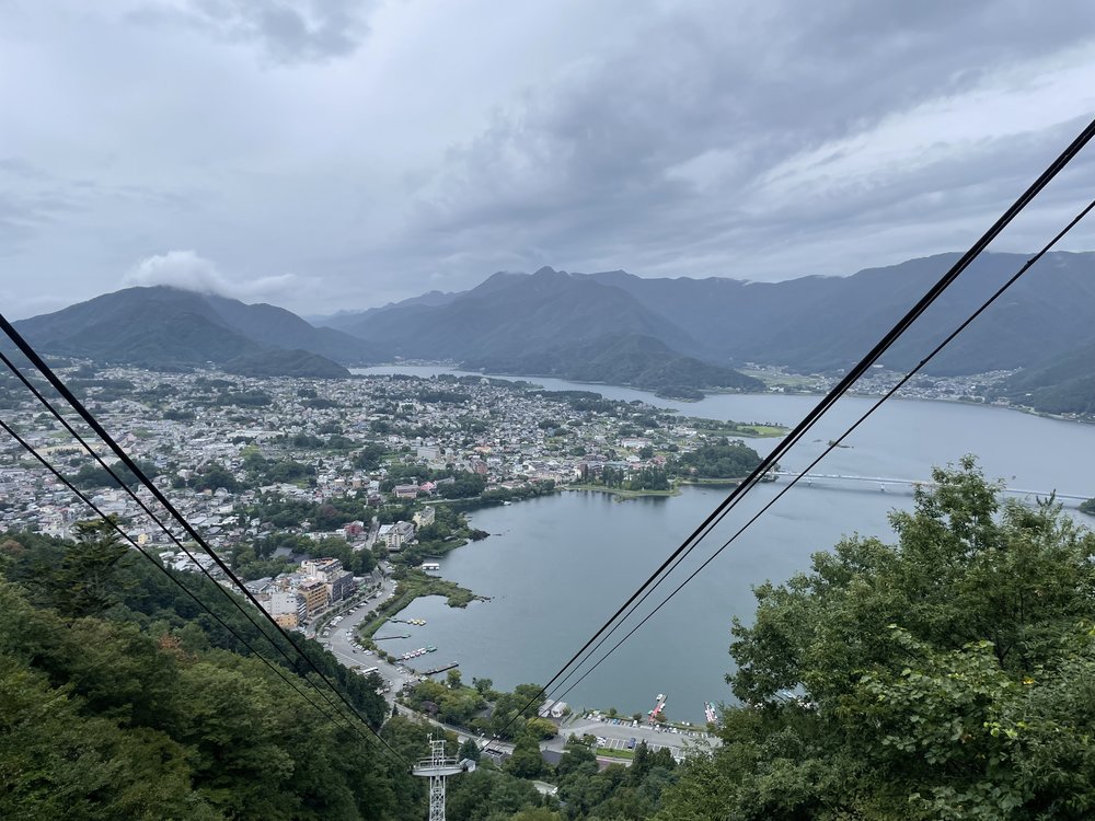 view of lake kawaguchiko from cable ropeway