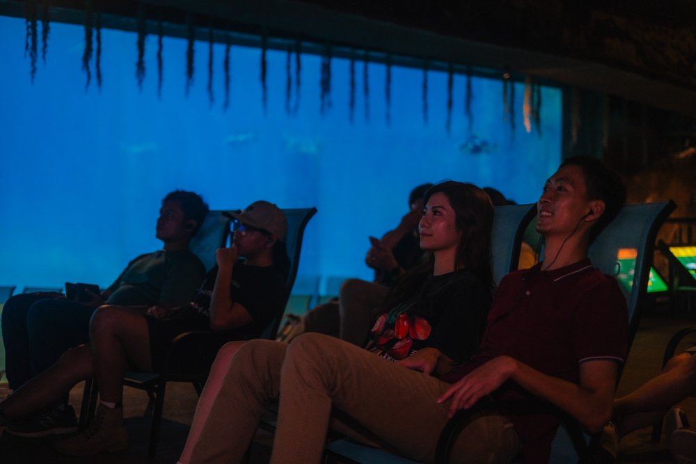 people watching a movie screening in mandai wildlife reserve