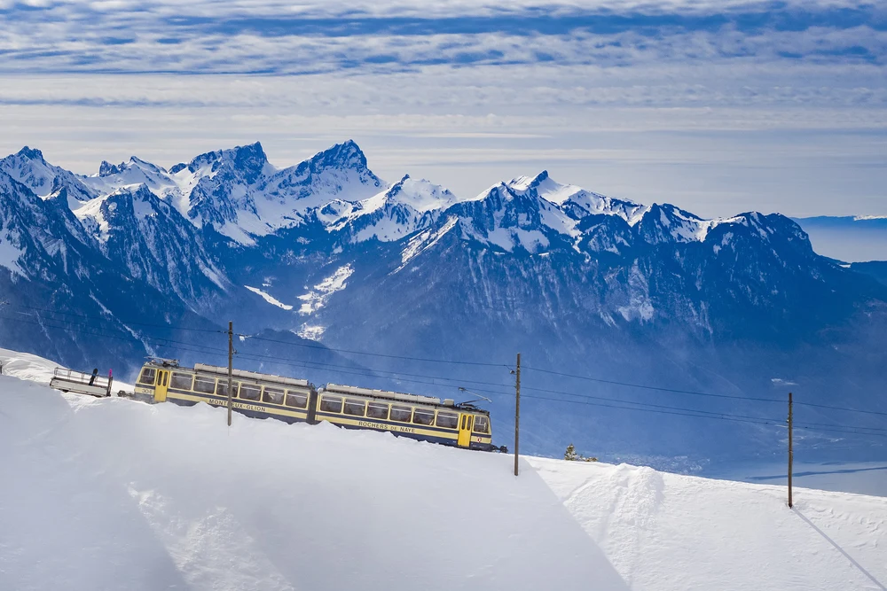 Rochers-de-Naye railway line scenic train in Switzerland