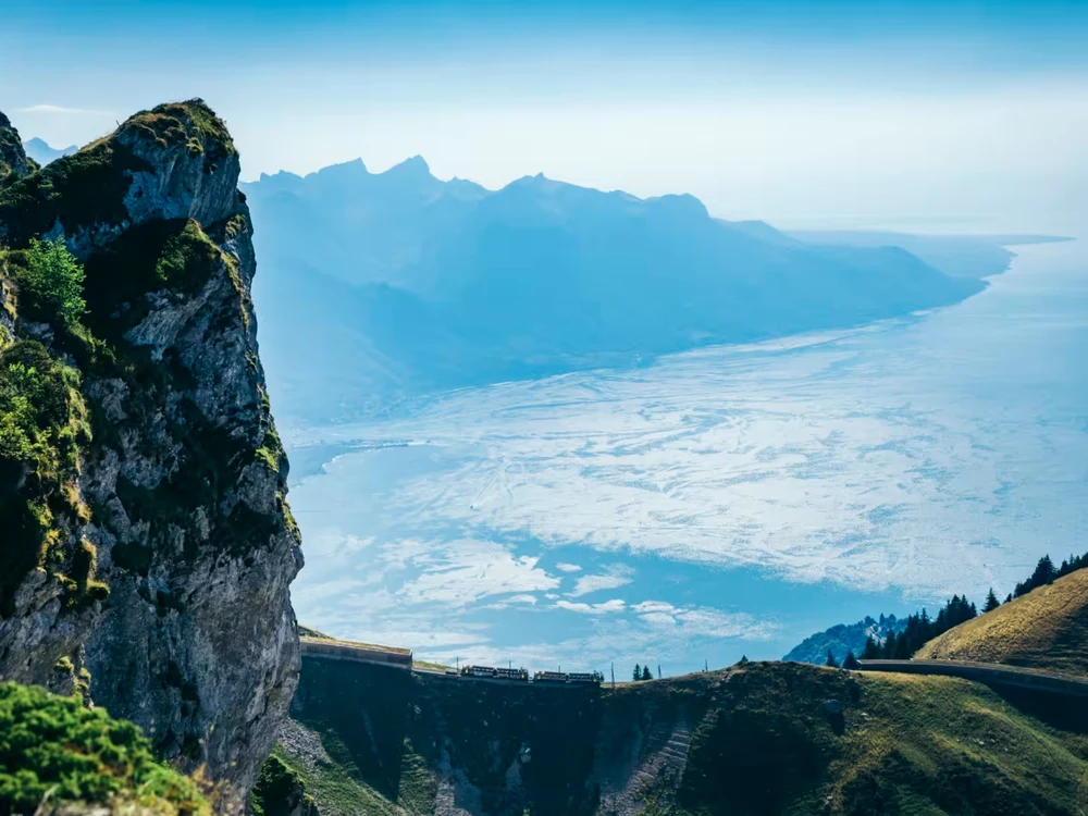 Montreux - Les Rochers-de-Naye line scenic train in Switzerland