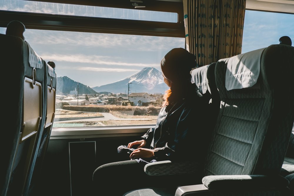 Shinkansen Green Class Seat with Mount Fuji