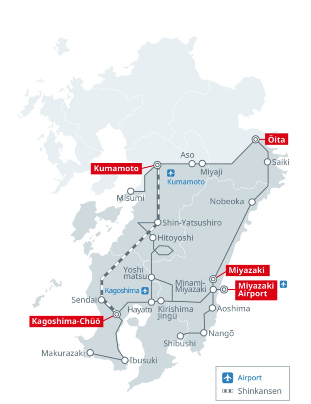 JR Kyushu Pass South Coverage Map