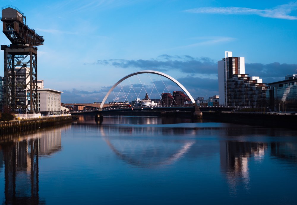 a bridge on the river clyde at finnieston crane in glasgow