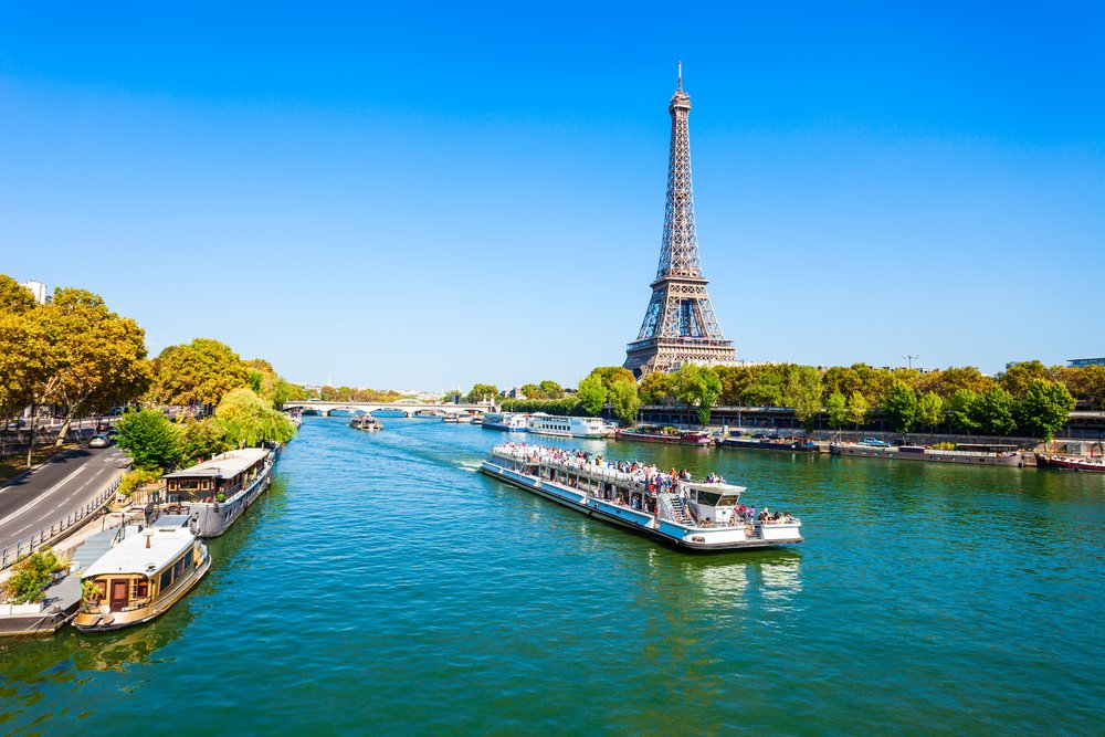 paris eiffel tower and seine river
