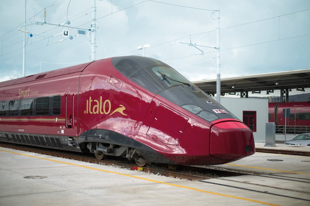 A red Italo train