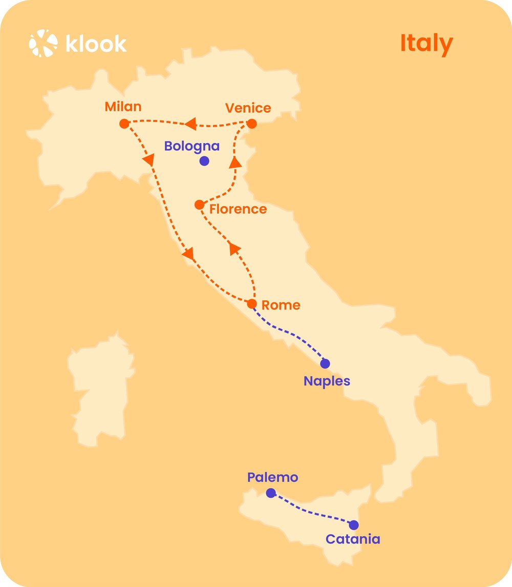 10-day itinerary in Italy map