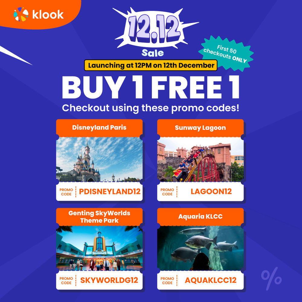 Klook 12.12 Sale Buy 1 Free 1 flash deals Malaysia