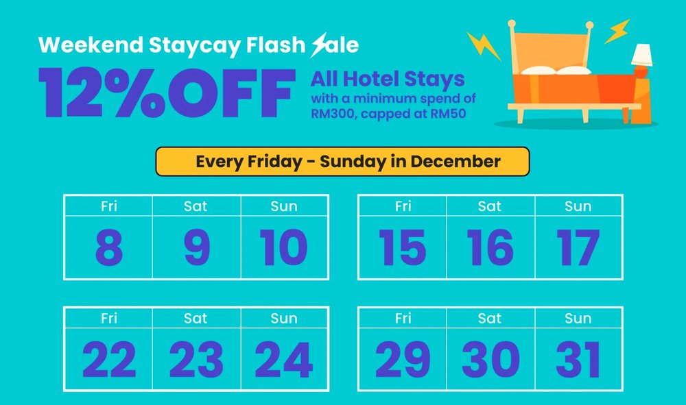 Klook Weekend Staycay Flash Sale promotion for 12% Off Hotels in Malaysia
