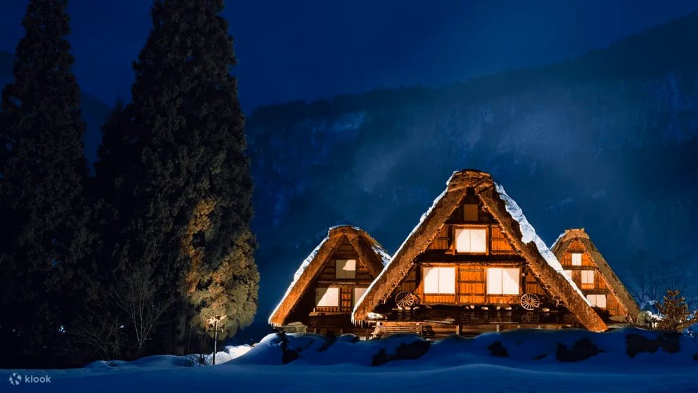 lit-up houses in ogimachi village