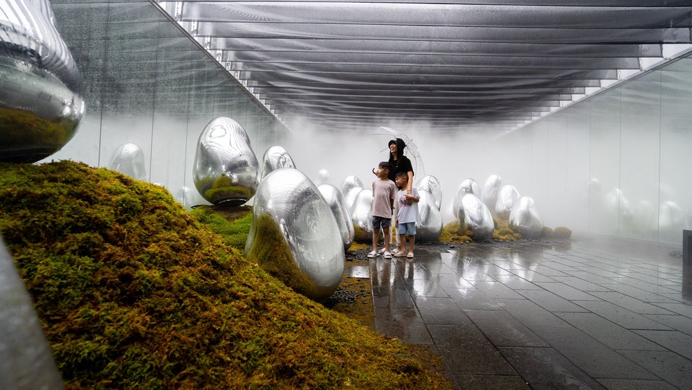 People looking at an art installation