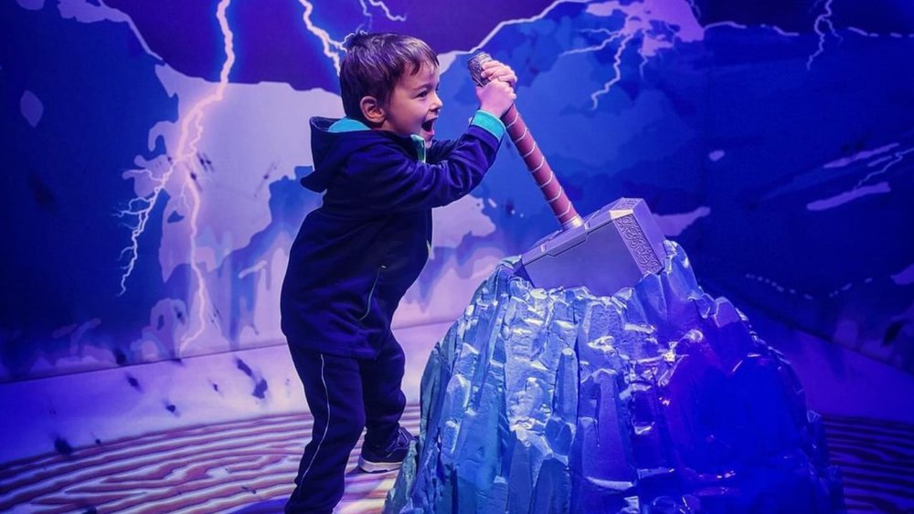 Have a go at lifting Thor's hammer, Mjolnir, at the Disney Hotel New York - The Art of Marvel. Credits to @ydnicorep on Instagram