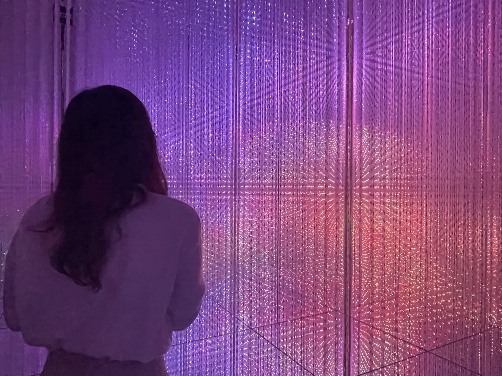 teamlab Borderless　紫がかった光と女性の後ろ姿