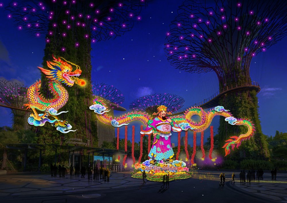 year of the dragon themed installations in gardens by the bay