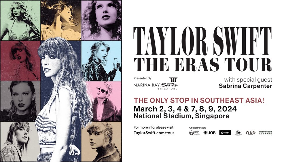 promotional poster of taylor swift the eras tour in singapore in 2024